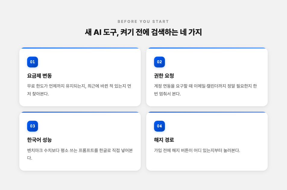 새 AI 도구 켜기 전 확인할 네 가지